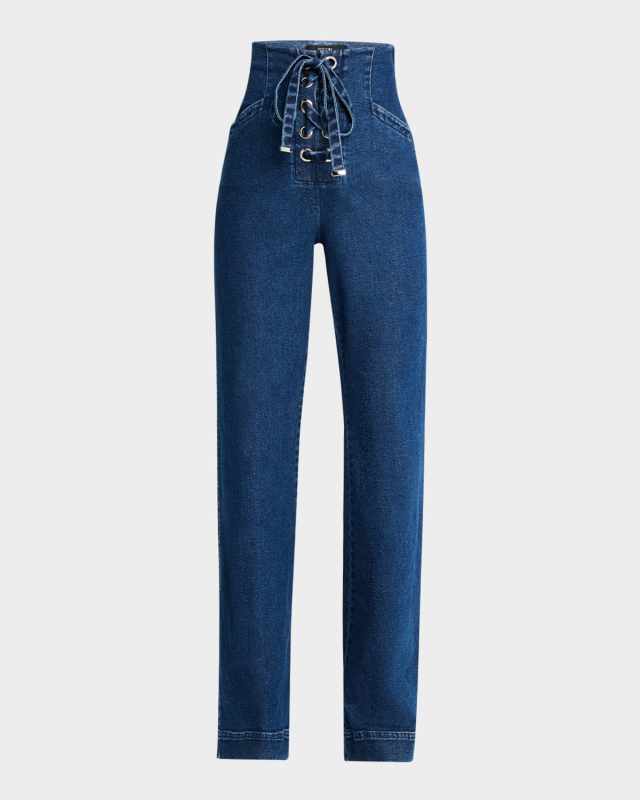 Birkin Denim Laced-Up Flare Pants